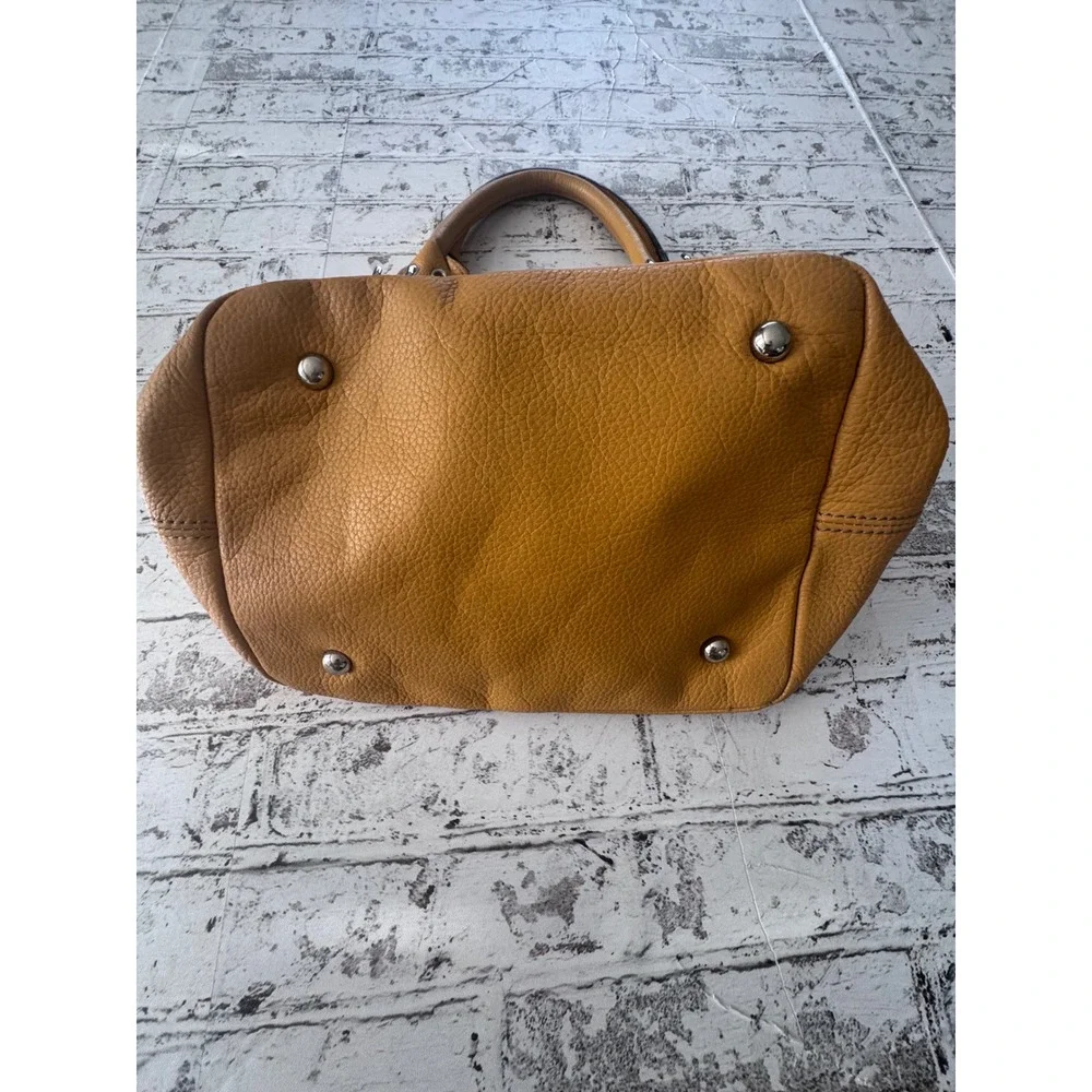 Tignanello Mustard Yellow Pebbled Leather Satchel Buckle Handbag Silver Hardware